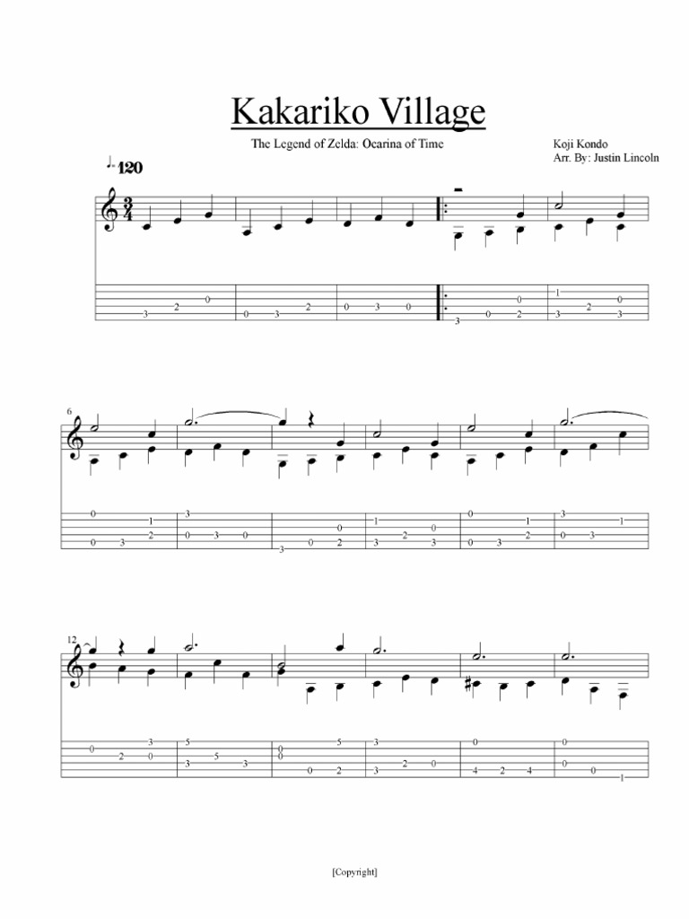Zelda Kakariko Village Fingerstyle Tab