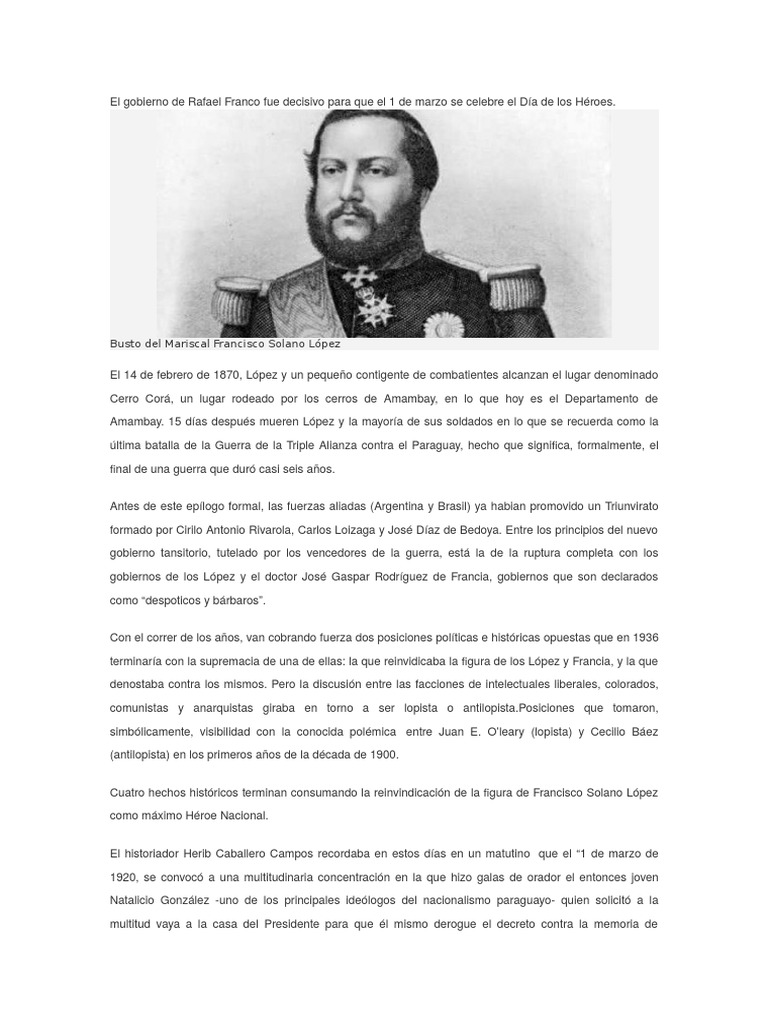 Día de los Héroes y Francisco López | PDF | Paraguay | América del Sur