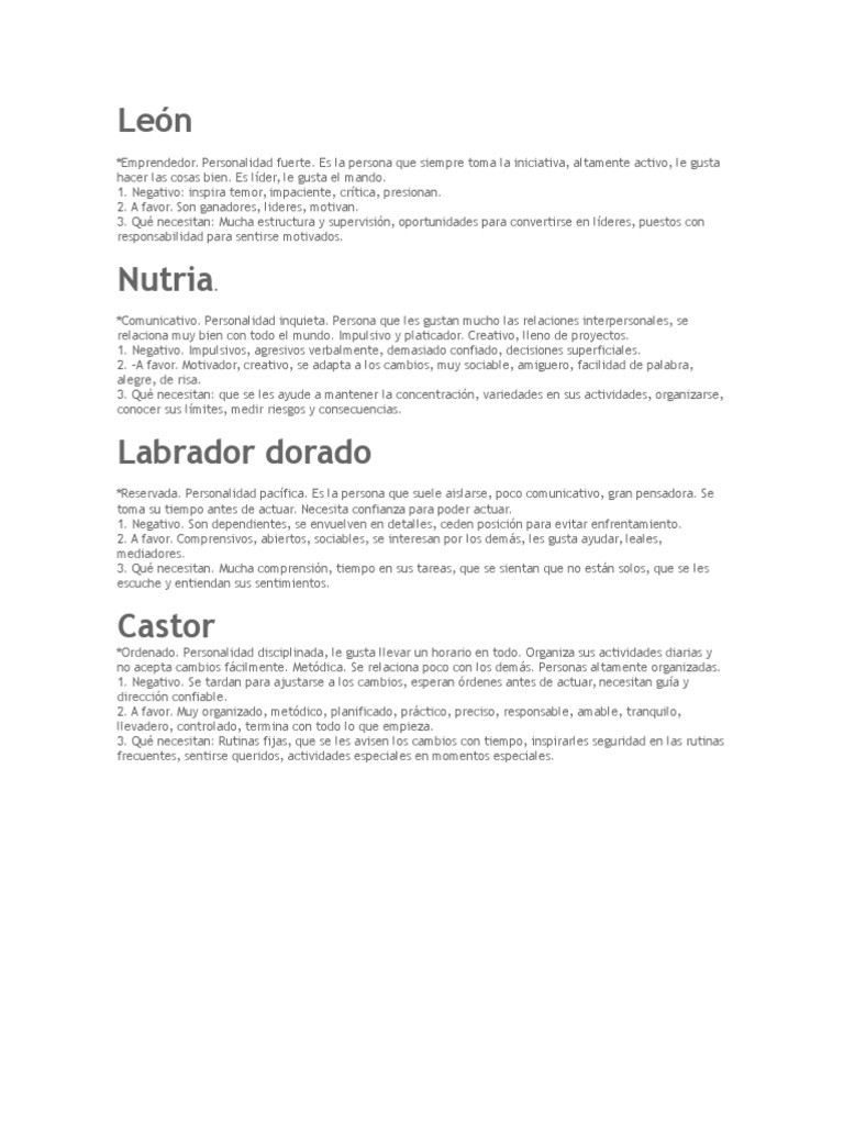 Test de Personalidad Del Dr. Gary Smalley | PDF