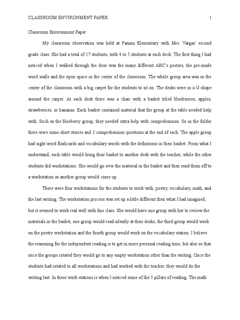 Classroom Environment Paper Pearce | PDF | Classroom | Phonics