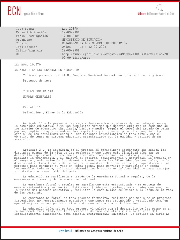 Ley General de Educación 20.370 Chile | PDF | Ciencias sociales