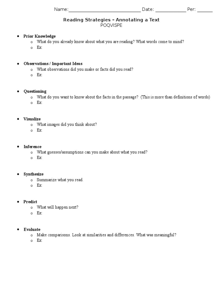Reading Strategies: Text Annotation Guide | PDF | Language Arts ...