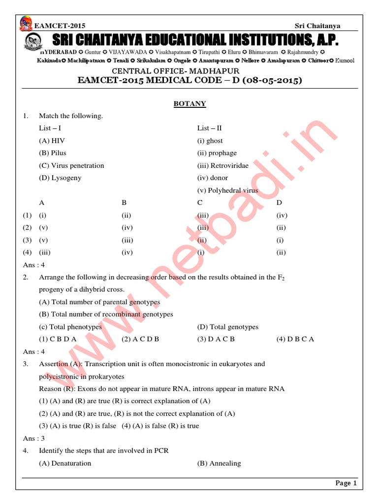 EAMCET sample paper6 (AP Eamcet 2015 medical question paper