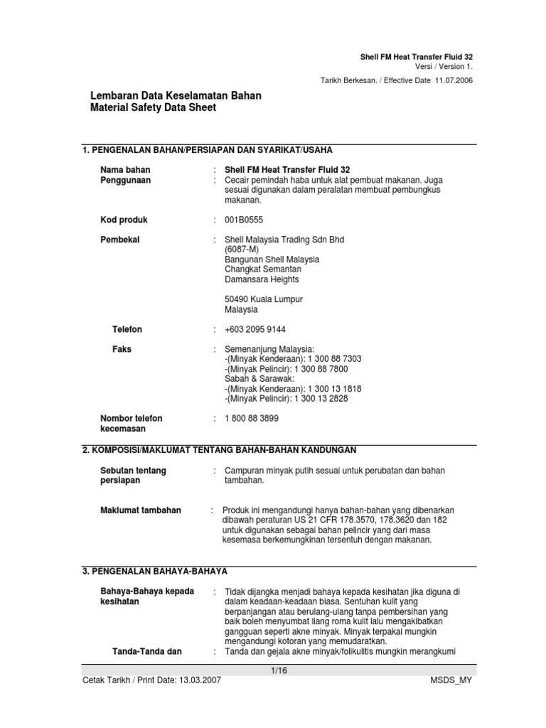 Shell FM HEAT TRANSFER FLUID 32 MSDS PDF | PDF