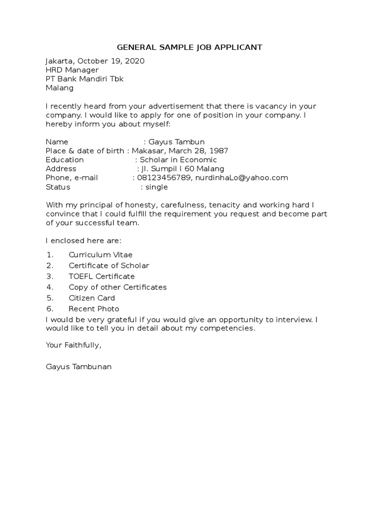 Job Application Samples for HR Positions | PDF