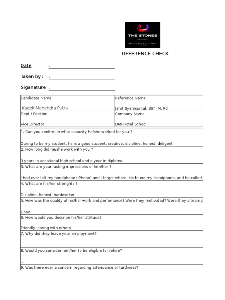 Reference Check for Kadek Mahendra Putra | PDF