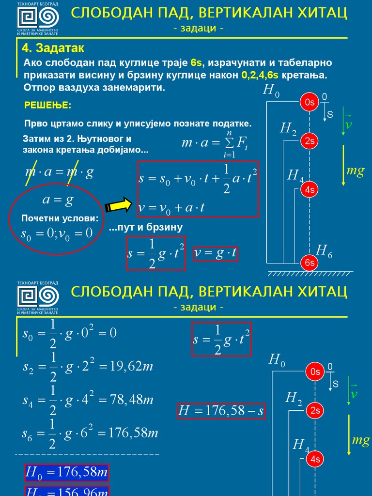 026 - Слободни пад, вертикални хитац - задаци | PDF