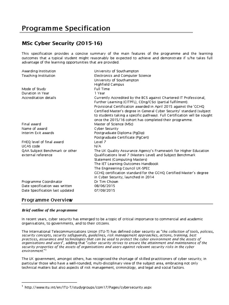 MSC Cyber Security Southampton | PDF | Master's Degree | Bachelor's Degree