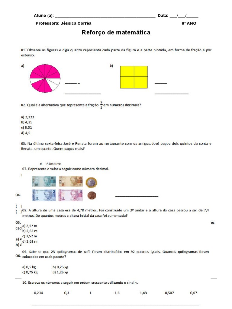 Reforço Matematica 6 Ano