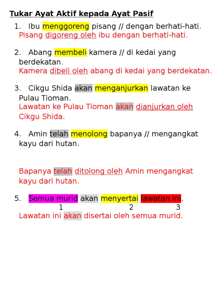 Tukar Ayat Aktif Kepada Ayat Pasif