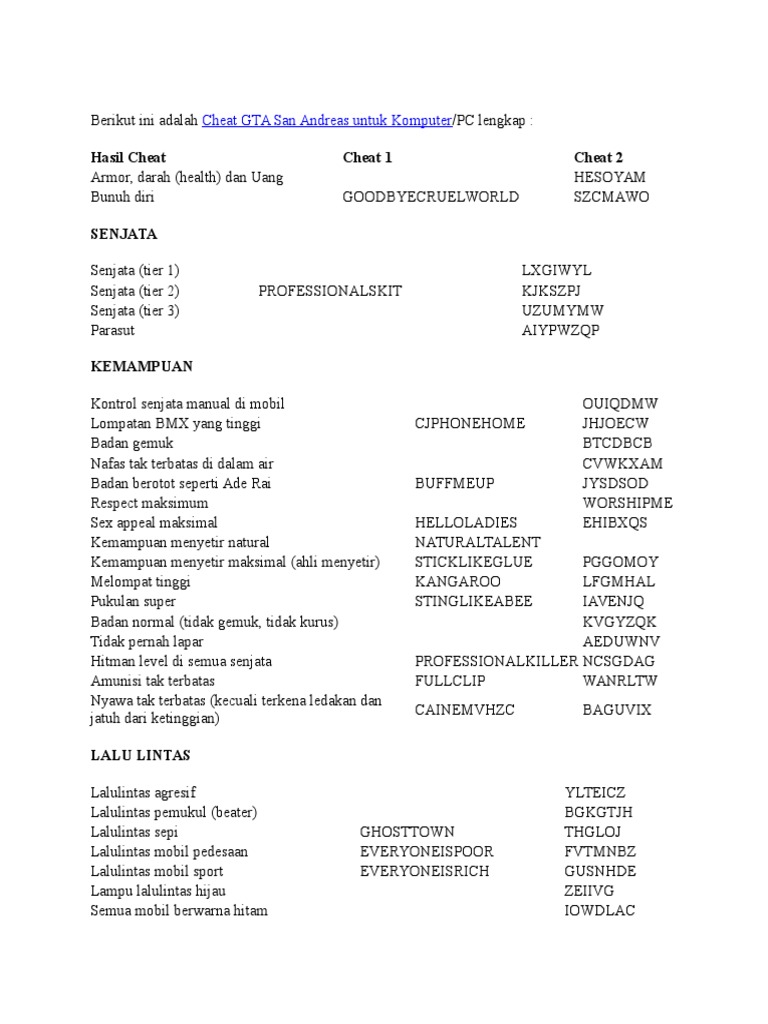 Cheat Gta Sa Pc Pdf