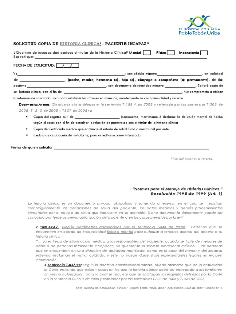 MODELO DE CARTA HISTORIA CLINICA
