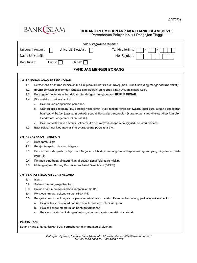 Borang Permohonan Zakat Bank Islam Pdf