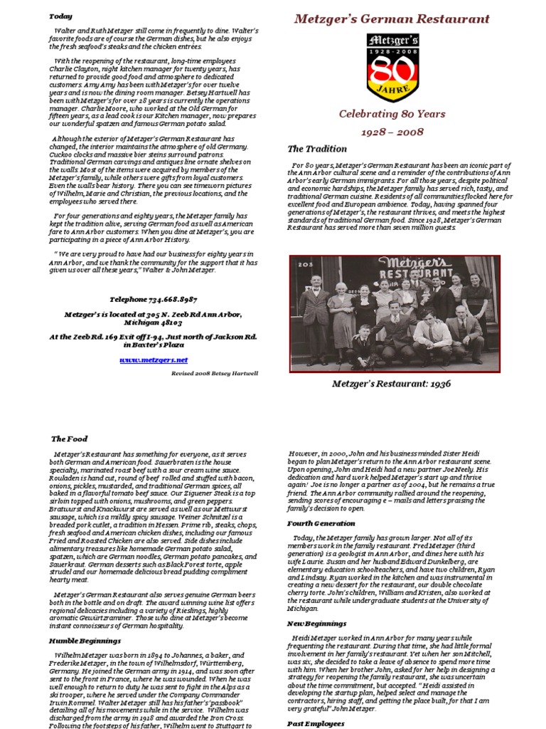 Metzger's German Restaurant: 80 Years in Ann Arbor | PDF | Restaurants ...