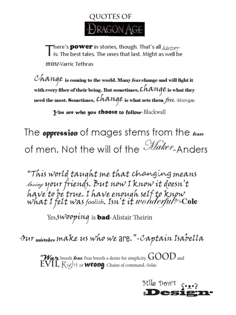 Dragon Age Quotes on Change and Power | PDF, image size:768x1024