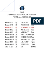 2015 Updated Varsity Football Schedule