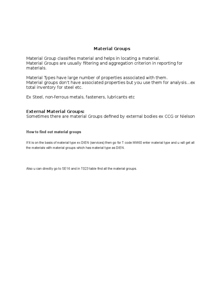 How To Find Out Material Groups | PDF