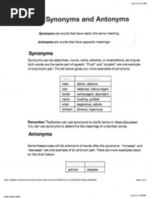 Antonyms And Synonyms Pdf