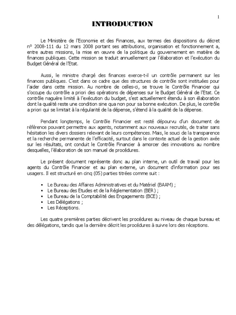 Manuel De Procedures Du Controle Financier Version Envoyee A Tamiel Retraite Budget