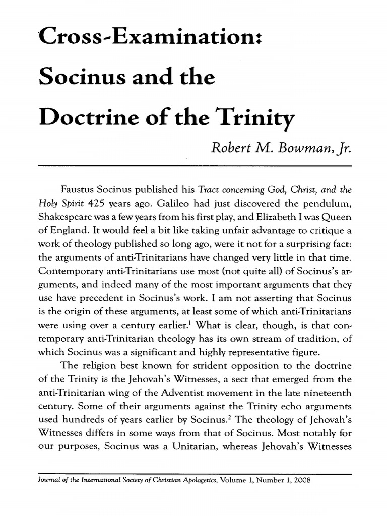 Socinus and Anti-Trinitarian Theology | PDF | Nontrinitarianism | Trinity