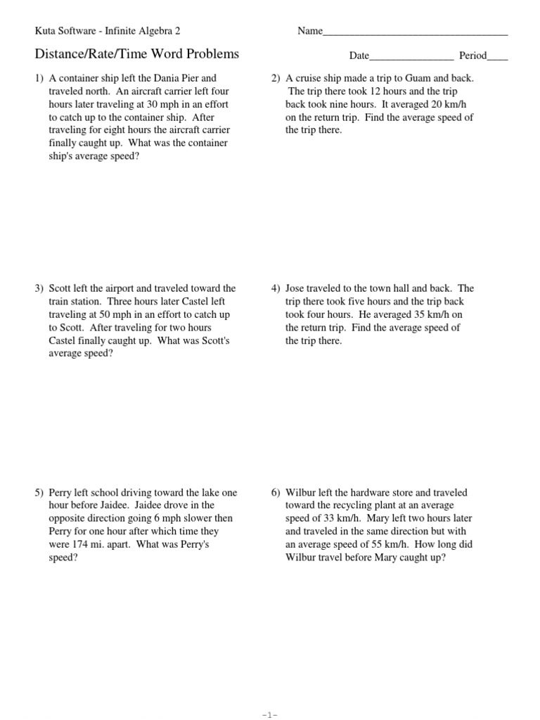 Distance Rate Time Word  Problems  PDF  Speed  Train Regarding Distance Formula Word Problems  Worksheet