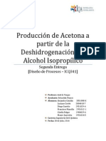 Producción de Acetona A Partir de Deshidrogenación de Alcohol Isopropílico