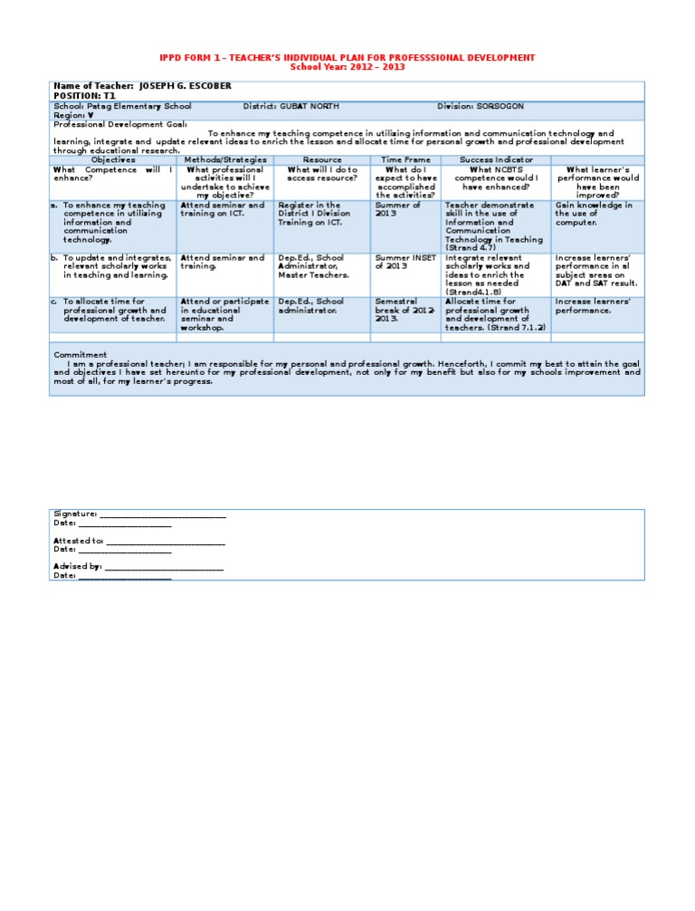 Teacher's Professional Development Plan | PDF | Career & Growth