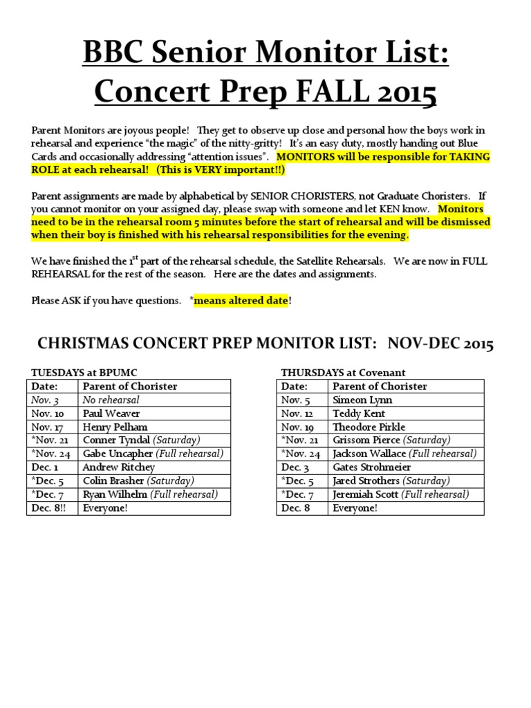 BBC Concert Prep Monitor Schedule 2015 | PDF