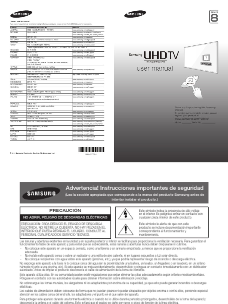 Manual TV UHD Samsung Curvo 65 Pulgadas | PDF | Control remoto | USB