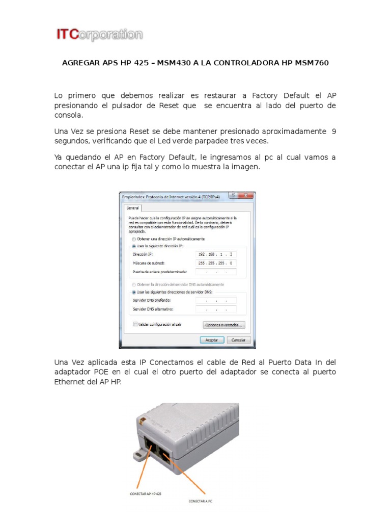 Configurar AP HP 425 en Controladora MSM760 | PDF | Dirección IP ...