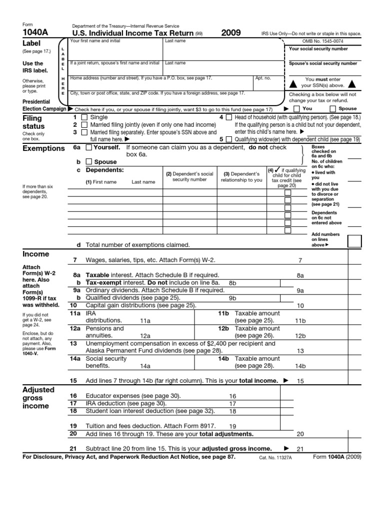 IRS-1040A-Tax-Form-2009 | Irs Tax Forms | Earned Income Tax Credit