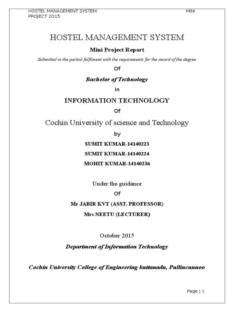 Hostel Management System Project Report | PDF | Java (Programming ...