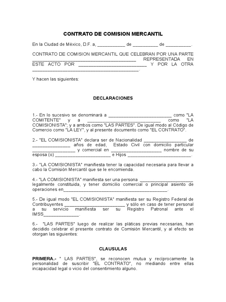 Formato contrato de Comision mercantil
