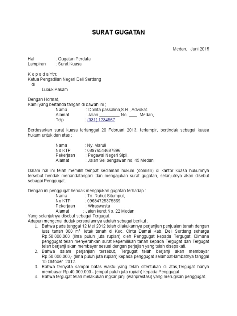 Contoh Surat Gugatan Perdata Nusagates