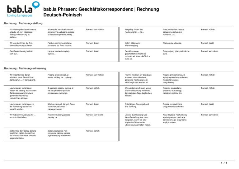 Bab.la Phrasen Rechnung Deutsch Polnisch