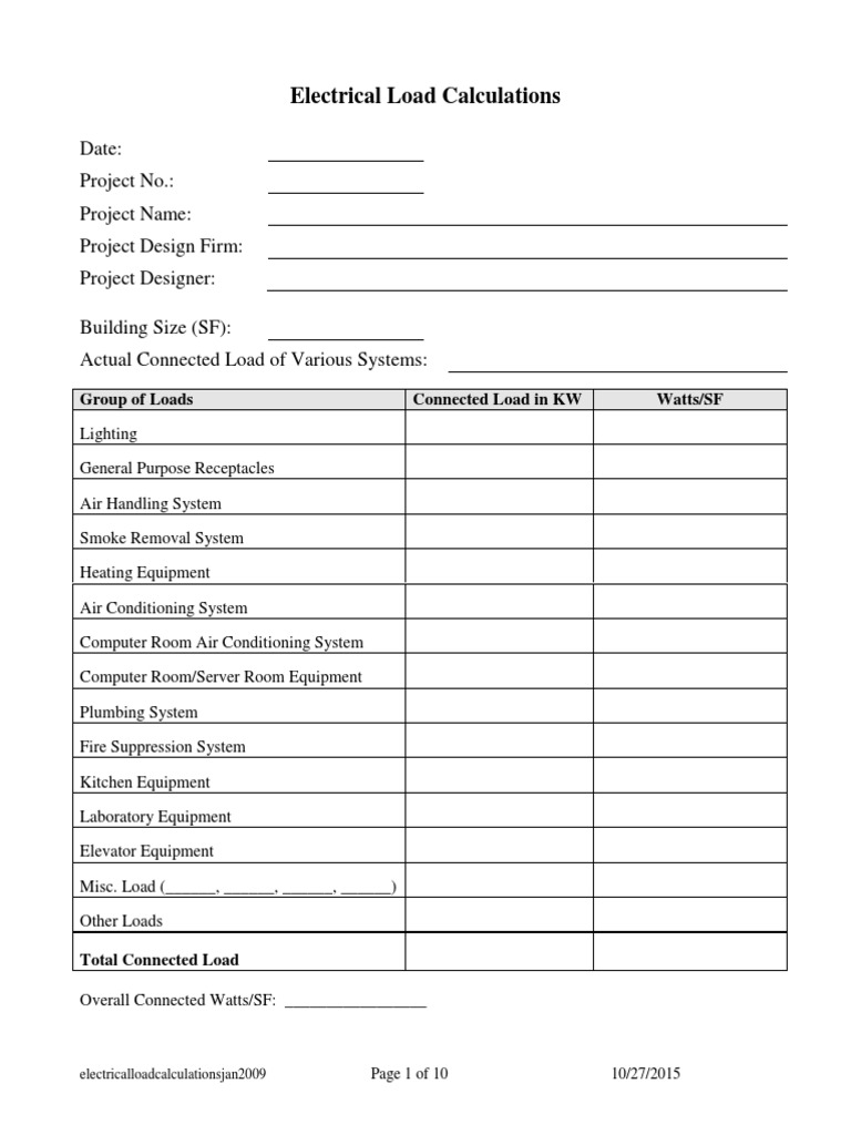 Electrical Load Calculations Air Conditioning Water Heating