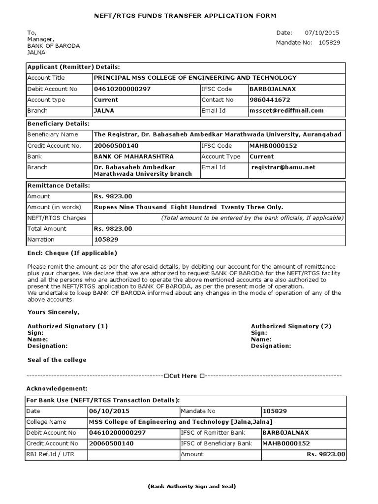 NEFT Transfer Request for MSS College | PDF | Business | Finance ...