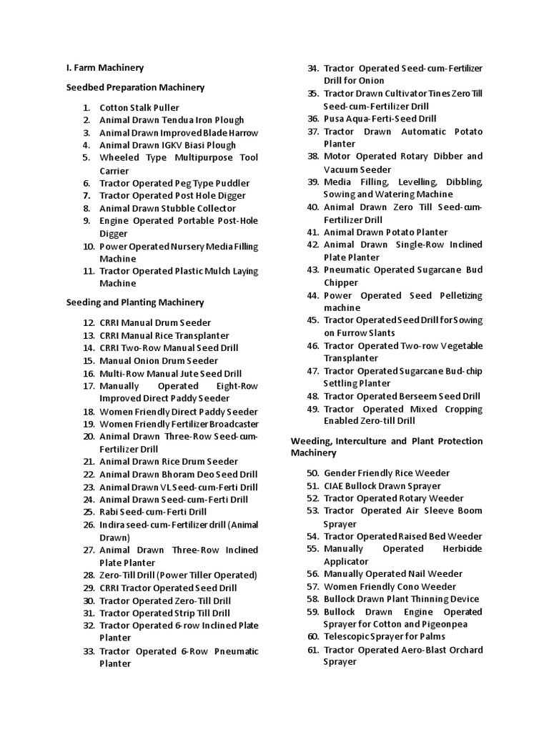 Comprehensive Farm Machinery List | PDF | Agricultural Machinery | Tractor