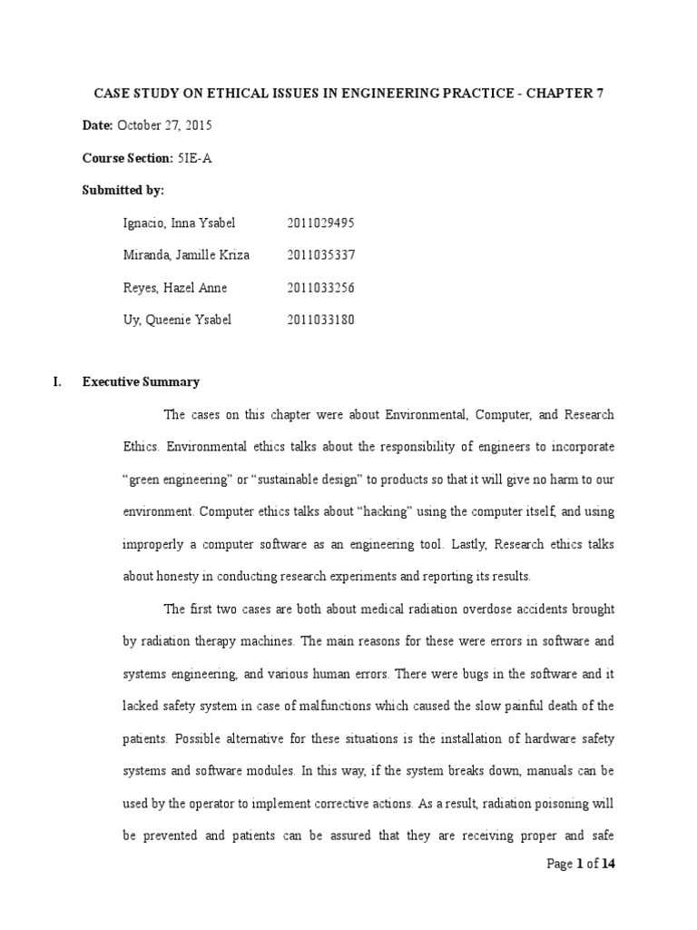 Chapter 7 Case Study: Engineering Ethics and Principles | PDF | X Ray ...
