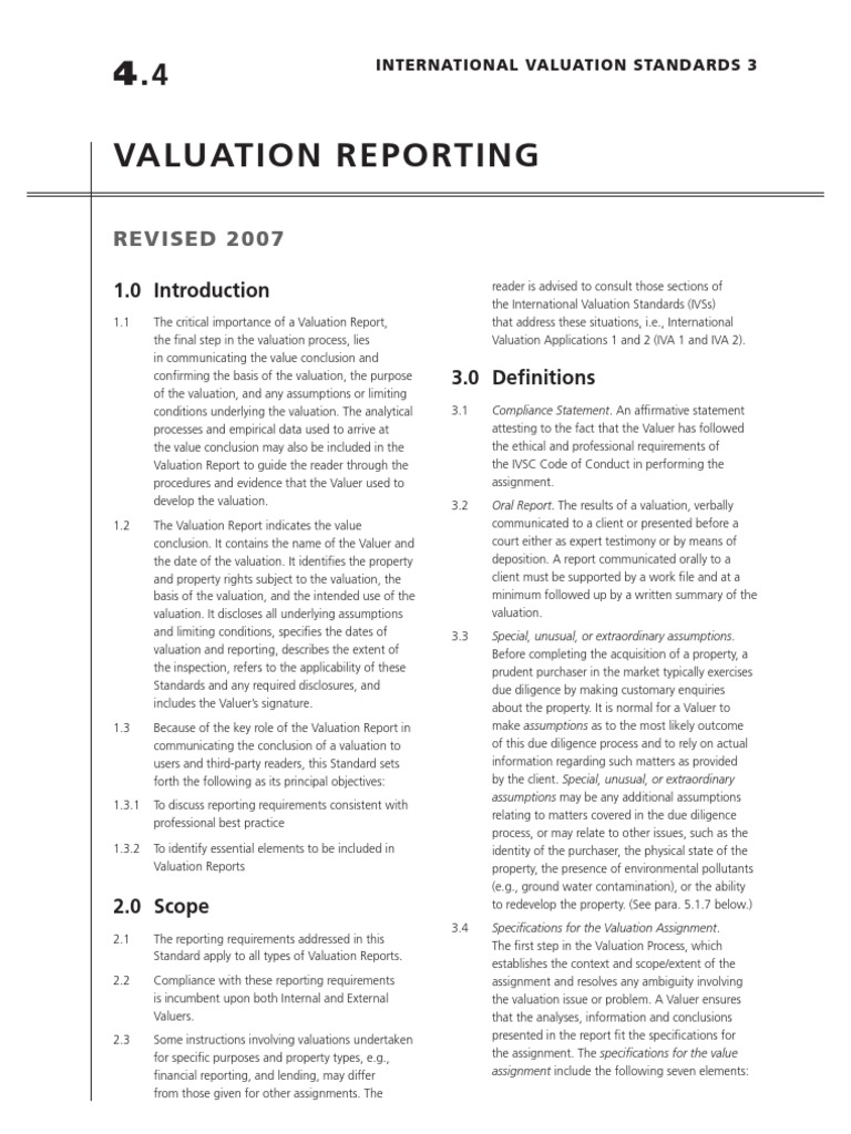4.4. Valuation Reporting | PDF | Real Estate Appraisal | Due Diligence