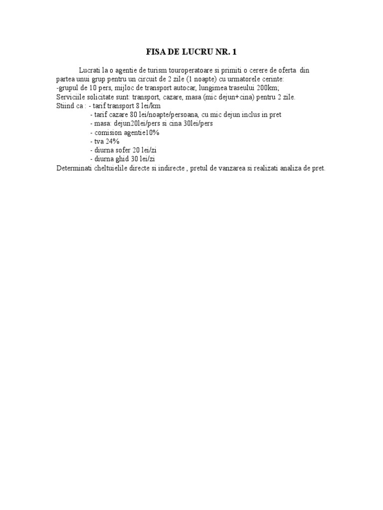 Analiza de Pret Intern Problema Fisa 1 | PDF