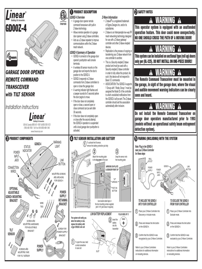 Linear GD00Z4 Installation Manual PDF Battery (Electricity