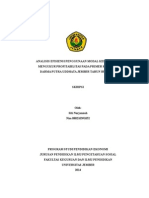 Siti Nurjannah SkripsiBerdasarkan hasil perhitungan analisis rasio pada PRIMKOP Darma Putra Uddhata Jember Tahun Buku 2013, efisiensi penggunaan modal kerja dilihat dari perputaran modal kerjanya sudah efisien dengan rasio laba usaha yang cukup. Hal ini menunjukkan penjualan baik barang maupun jasa dalam jumlah yang besar mampu memperoleh keuntungan yang cukup. Adanya penjualan barang maupun jasa dalam jumlah yang besar mempercepat kembalinya modal kerja yang diinvestasikan dalam kegiatan usaha. Semakin tingginya tingkat penjualan mempengaruhi cepatnya perputaran modal kerja pada PRIMKOP Darma Putra Uddhata.  Profitabilitas pada PRIMKOP Darma Putra Uddhata dilihat dari rentabilitas ekonomi dalam klasifikasi cukup dan rentabilitas modal sendiri masih kurang efisien. Hal ini dikarenakan PRIMKOP Darma Putra Uddhata ini tidak hanya mengejar profit oriented semata, namun lebih mengutamakan pelayanannya dalam memenuhi kebutuhan anggota. Selain itu, ada beberapa faktor yang mempengaruhi renda