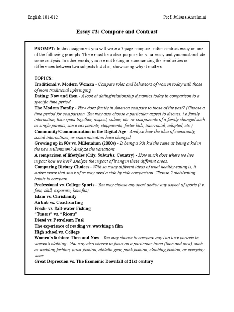 Compare and contrast essay examples pdf picture