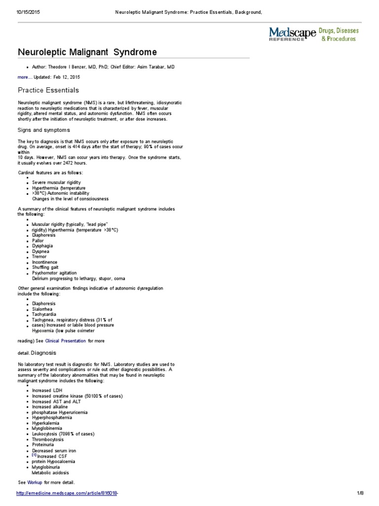 Neuroleptic Malignant Syndrome Medscape | PDF | Antipsychotic | Health Care