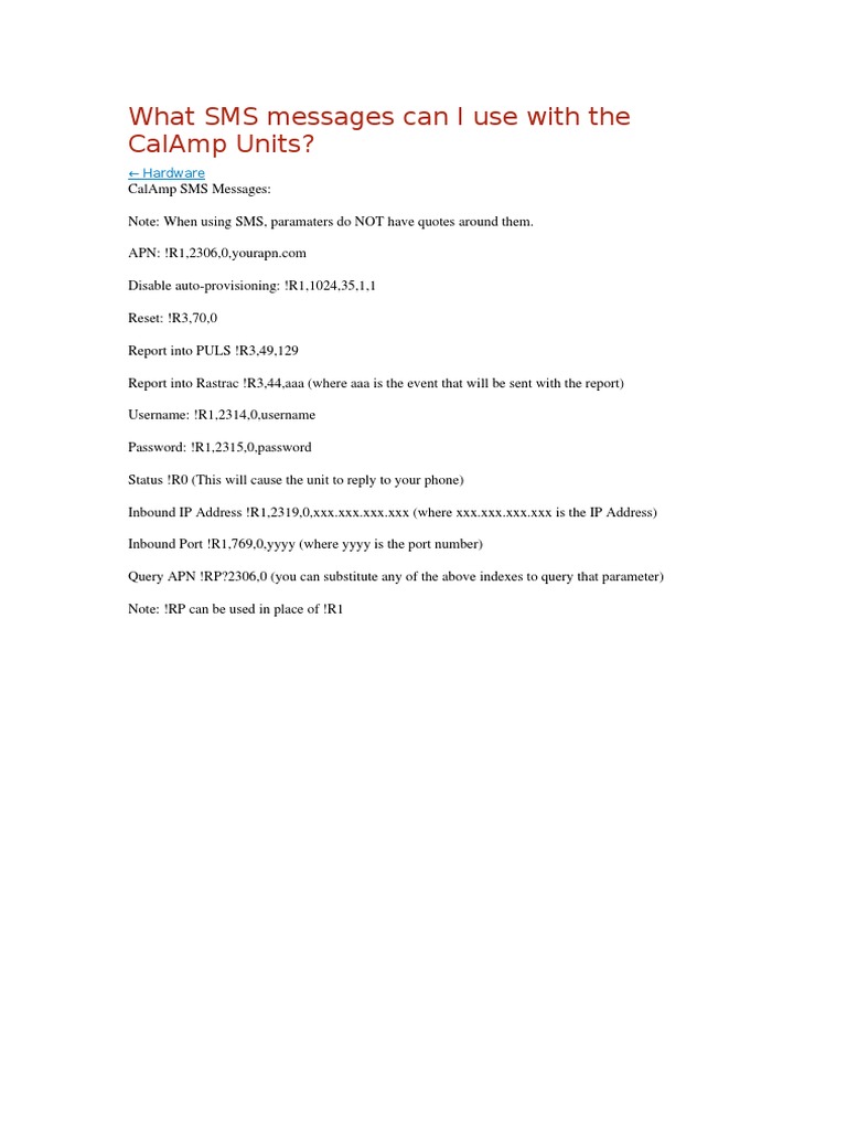 CalAmp SMS Command Guide | PDF | Business
