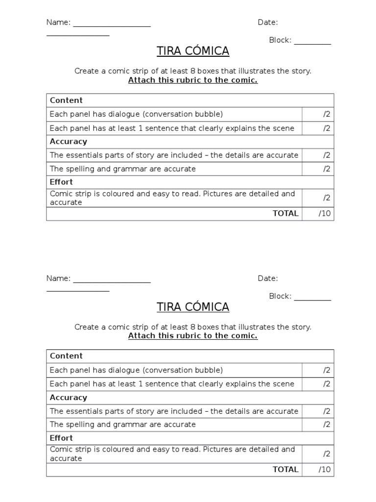 Comic Strip Creation Rubric | PDF