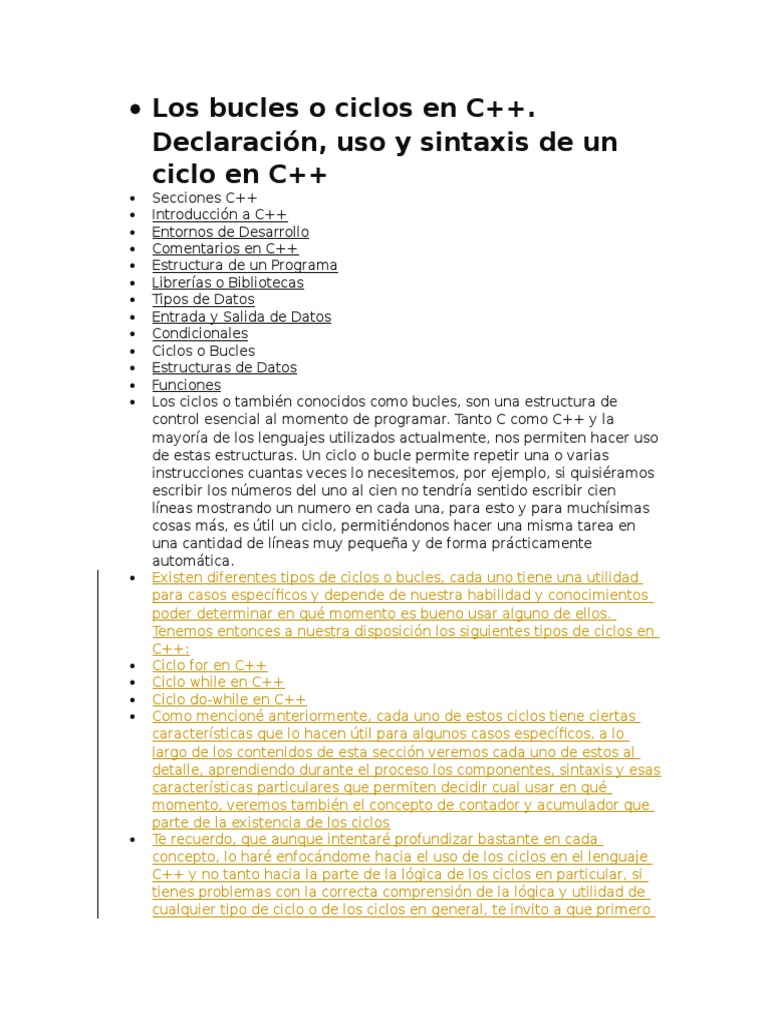 Tipos de ciclos en C++: For, While, Do-While | PDF | C ++ | Ingeniería ...