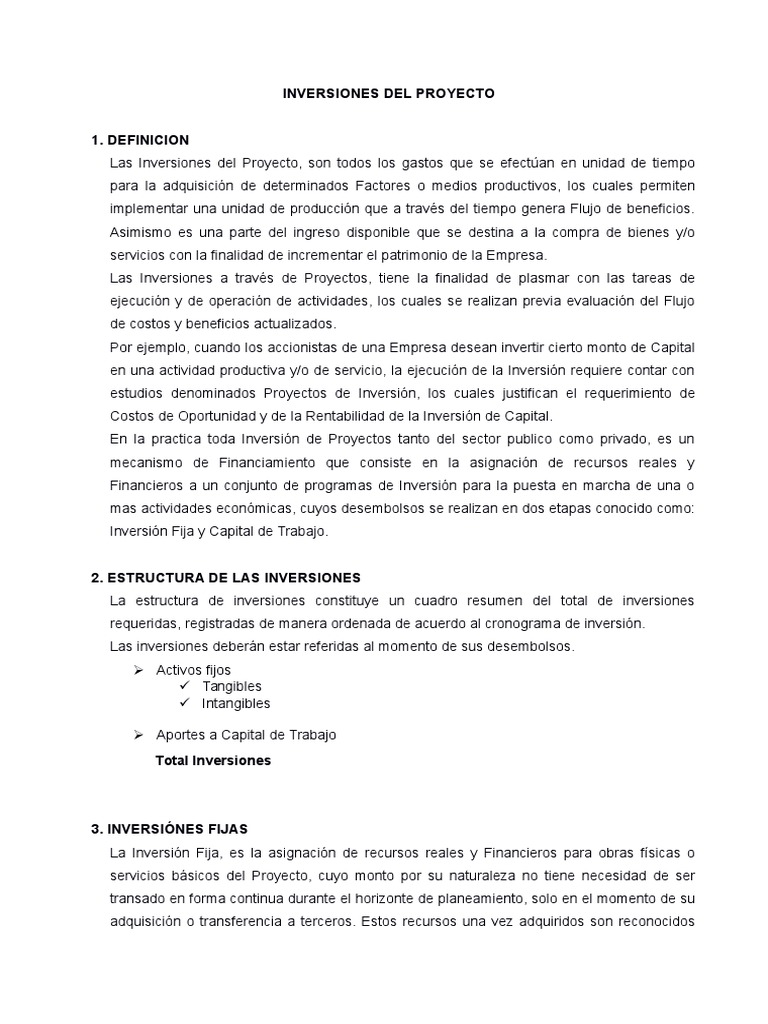 Inversiones en Proyectos: Guía Completa | PDF | Capital de trabajo ...