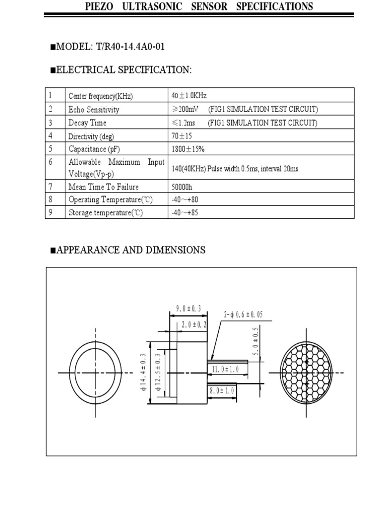 Datasheet Sensor Ultrasonik | Ultrasound | Piezoelectricity